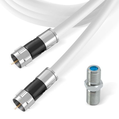 RG6 Coaxial Cable with F Connectors, High Speed Internet and TV Cord for HD TV, Xfinity, Satellite, Antenna, Cable Extension, WiFi Modem Cable (White, 45ft)