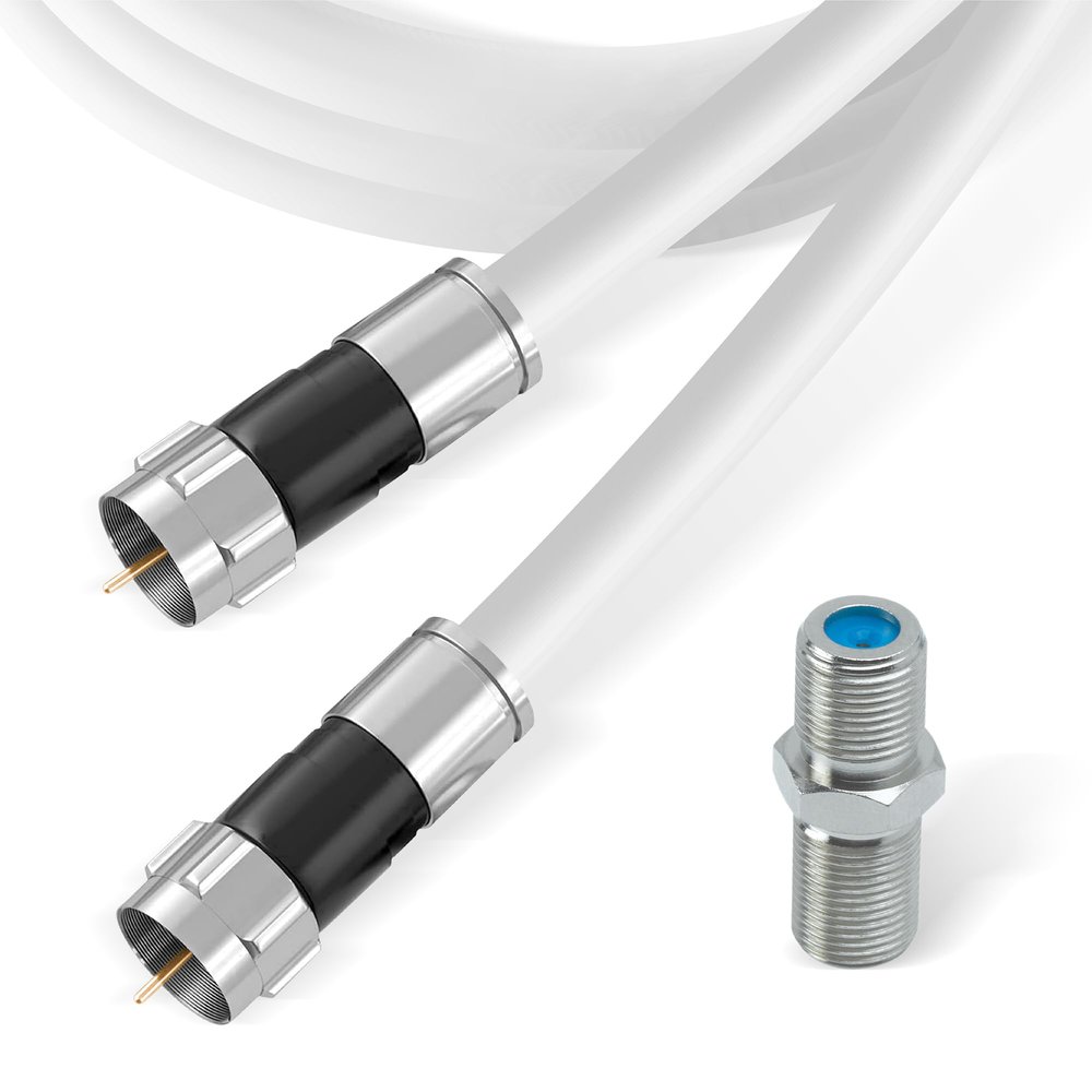 RG6 Coaxial Cable with F Connectors, High Speed Internet and TV Cord for HD TV, Xfinity, Satellite, Antenna, Cable Extension, WiFi Modem Cable (White, 45ft)