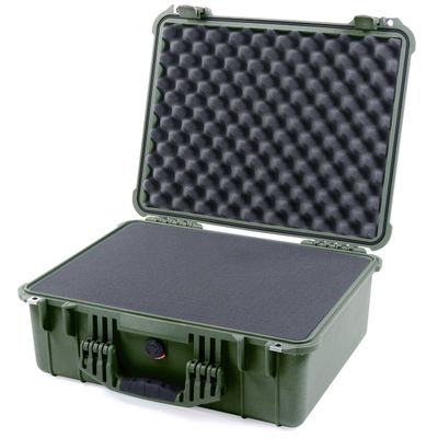 ColorCase Pelican 1550 Case OD Green - Medium Size Waterproof Case with Pick & Pluck Foam Set & Convoluted Lid Foam - OD Green Handles & Latches