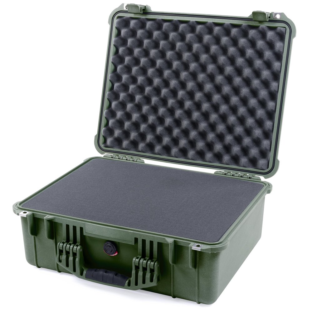 ColorCase Pelican 1550 Case OD Green - Medium Size Waterproof Case with Pick & Pluck Foam Set & Convoluted Lid Foam - OD Green Handles & Latches