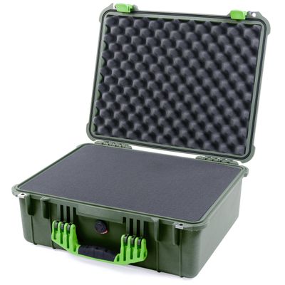 ColorCase Pelican 1550 Case OD Green - Medium Size Waterproof Case with Pick & Pluck Foam Set & Convoluted Lid Foam - Lime Green Handles & Latches