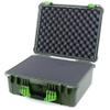 ColorCase Pelican 1550 Case OD Green - Medium Size Waterproof Case with Pick & Pluck Foam Set & Convoluted Lid Foam - Lime Green Handles & Latches view 1