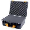 ColorCase Pelican 1550 Case Black - Medium Size Waterproof Case with Pick & Pluck Foam Set & Convoluted Lid Foam - Yellow Handles & Latches view 1