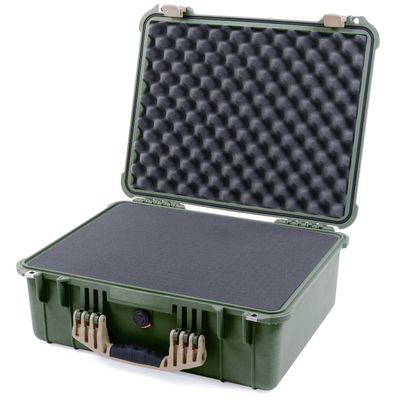 ColorCase Pelican 1550 Case OD Green - Medium Size Waterproof Case with Pick & Pluck Foam Set & Convoluted Lid Foam - Desert Tan Handles & Latches