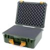 ColorCase Pelican 1550 Case OD Green - Medium Size Waterproof Case with Pick & Pluck Foam Set & Convoluted Lid Foam - Yellow Handles & Latches view 1