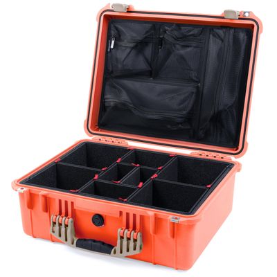 Pelican 1550 Case by ColorCase - Orange - Medium Size Waterproof Case with TrekPak Divider System & Mesh Lid Organizer - Black Handles & Latches