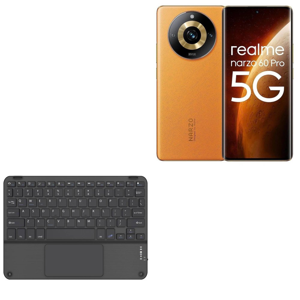 BoxWave Keyboard Compatible with Realme Narzo 60 Pro - SlimKeys Bluetooth Keyboard with Trackpad, Portable Slim TouchPad - Jet Black
