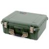 ColorCase Pelican 1550 Case OD Green - Medium Size Waterproof Case with Grey Padded Dividers & Convoluted Lid Foam - Desert Tan Handles & Latches view 2