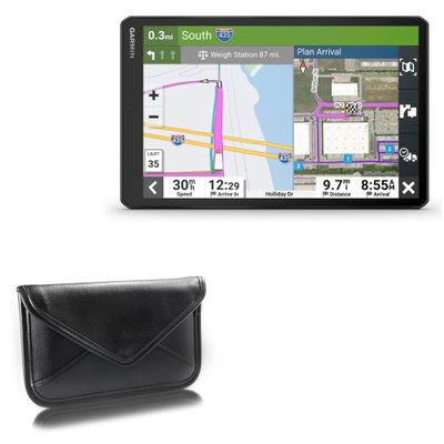 BoxWave Case Compatible with Garmin dezl OTR710 (7 in) - Elite Leather Messenger Pouch, Synthetic Leather Cover Case Envelope Design - Jet Black