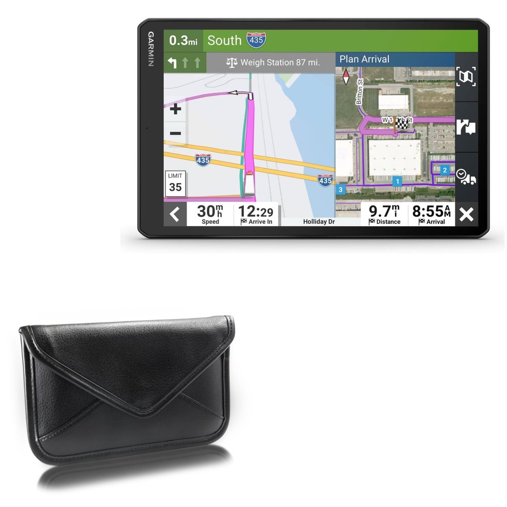 BoxWave Case Compatible with Garmin dezl OTR710 (7 in) - Elite Leather Messenger Pouch, Synthetic Leather Cover Case Envelope Design - Jet Black