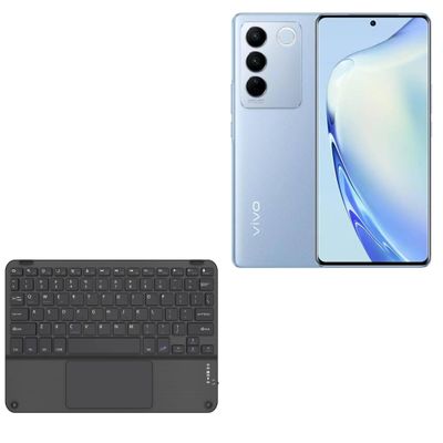 BoxWave Keyboard Compatible with vivo V27 - SlimKeys Bluetooth Keyboard with Trackpad, Portable Slim TouchPad - Jet Black