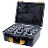 ColorCase Pelican 1550 Case Black - Medium Size Waterproof Case with Grey Padded Dividers & Mesh Lid Organizer - Yellow Handles & Latches view 1