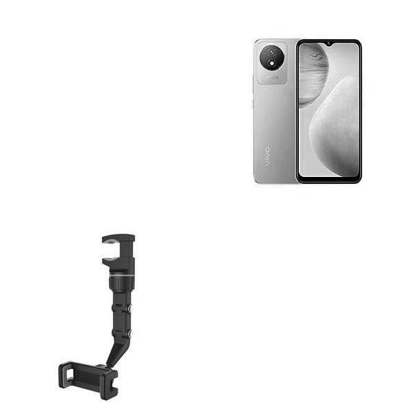BoxWave Car Mount Compatible with vivo Y11 (2023) - Rearview Mirror Car Mount, Rear View Mirror Adjustable GPS Car Mount - Jet Black