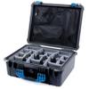 ColorCase Pelican 1550 Case Black - Medium Size Waterproof Case with Grey Padded Dividers & Mesh Lid Organizer - Blue Handles & Latches view 1