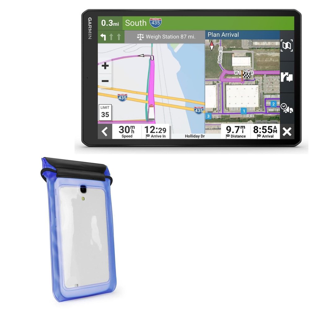 BoxWave Case Compatible with Garmin dezl OTR610 (6 in) - AquaProof Pouch, Triple Sealed Waterproof Carrying Pouch Lanyard - Blue