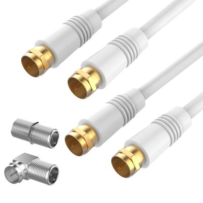 2 Pack RG6 Coaxial Cable 20FT, TV Coax Cable Cord Extender, Gold Plated Connectors, Compatible for Cable Modems, Cable Box, Digital Router, With F Connector and 90 Degree Angled Male to Female Adapter