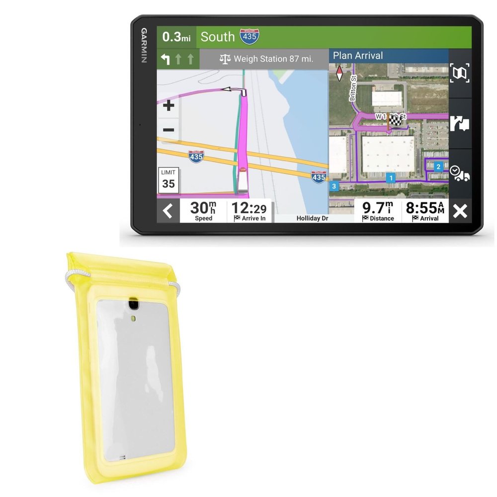 BoxWave Case Compatible with Garmin dezl OTR610 (6 in) - AquaProof Pouch, Triple Sealed Waterproof Carrying Pouch Lanyard - Yellow