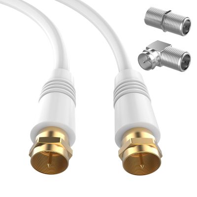 10FT RG6 Coaxial Cable, Gold Plated Connectors, Compatible with Cable Modems, Boxes & Routers, Includes 90 Degree Male to Female Adapter