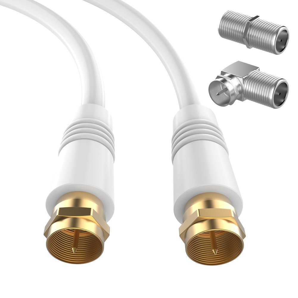 10FT RG6 Coaxial Cable, Gold Plated Connectors, Compatible with Cable Modems, Boxes & Routers, Includes 90 Degree Male to Female Adapter