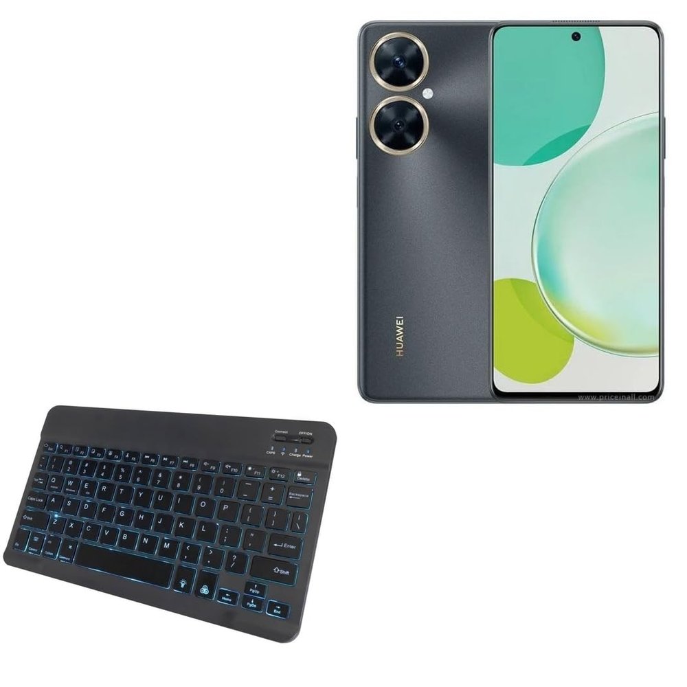 BoxWave Keyboard Compatible with Huawei nova 11i - SlimKeys Bluetooth Keyboard - with Backlight, Portable Slim LED 7 Colors - Jet Black
