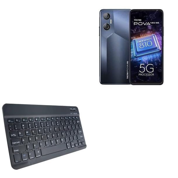 BoxWave Keyboard Compatible with Tecno Pova Neo 5G - SlimKeys Bluetooth Keyboard, Portable Thin with Chiclet-Style Keys - Jet Black
