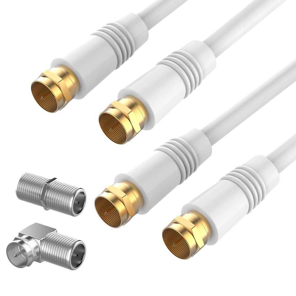 2 Pack RG6 Coaxial Cable 10FT, TV Coax Cable Cord Extender, Gold Plated Connectors, Compatible for Cable Modems, Cable Box, Digital Router, With F Connector and 90 Degree Angled Male to Female Adapter