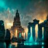 Loccor 5x3ft Fabric Atlantis Underwater City Backdrop Fantasy Ancient Civilization Buildings Legend City Sunken Under The Water Photography Background Historical Mythology Photo Shoot Studio Props view 1