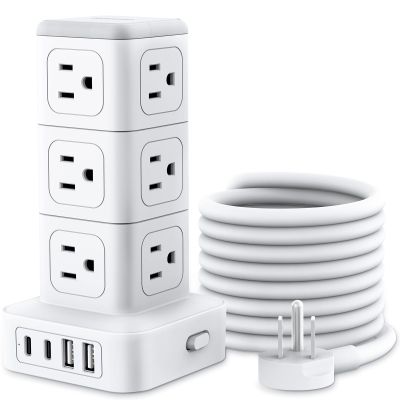 NTONPOWER 1080J Surge Protector Power Strip Tower, 10 Ft Extension Cord Flat Plug, 12 AC Outlets and 4 USB (2 USB C), 1625W 13A Overload Protection, Tower Surge Protector for Home Office Dorm Room