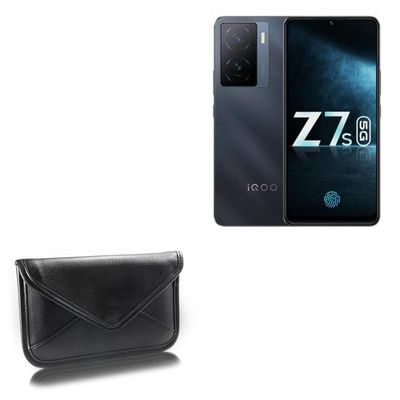 BoxWave Case Compatible with vivo iQOO Z7s - Elite Leather Messenger Pouch, Synthetic Leather Cover Case Envelope Design - Jet Black