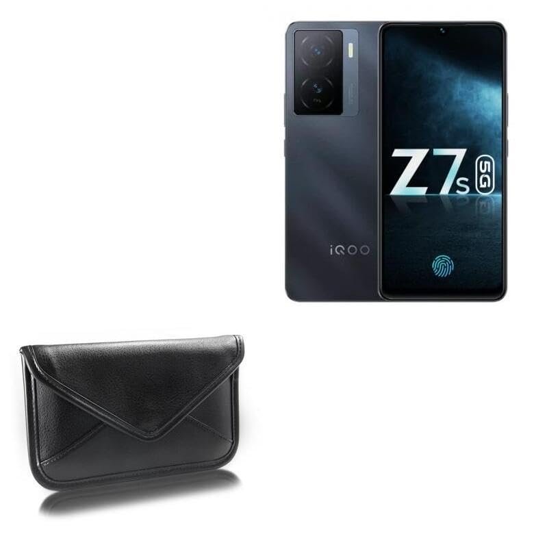 BoxWave Case Compatible with vivo iQOO Z7s - Elite Leather Messenger Pouch, Synthetic Leather Cover Case Envelope Design - Jet Black