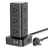 NTONPOWER Compact Surge Protector Power Strip Tower, 1080J Surge Protector Tower, 12 AC Outlets 4 USB(2 USB C), 13A/1625W Overload Protection, 5ft Extension Cord Tower Power Strip for Office Home Dorm view 1