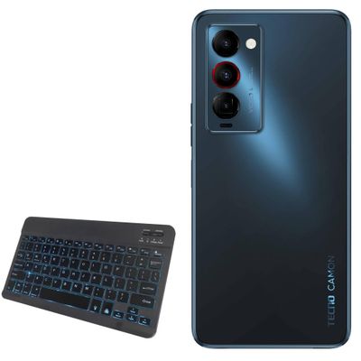 BoxWave Keyboard Compatible with Tecno Camon 18 Premier - SlimKeys Bluetooth Keyboard - with Backlight, Portable Slim LED 7 Colors - Jet Black