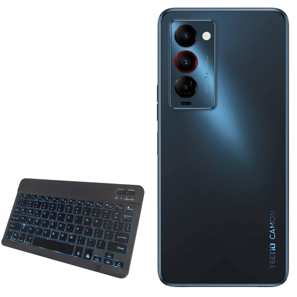 BoxWave Keyboard Compatible with Tecno Camon 18 Premier - SlimKeys Bluetooth Keyboard - with Backlight, Portable Slim LED 7 Colors - Jet Black