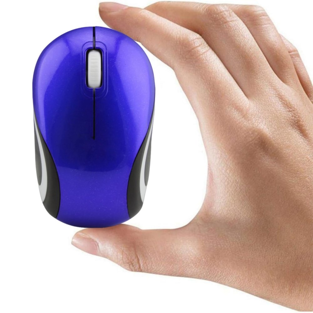 Thanice Mini Mouse - Small Wireless Optical Kids Mouse for School, Travel, PC & MacBook - USB Receiver (Blue)