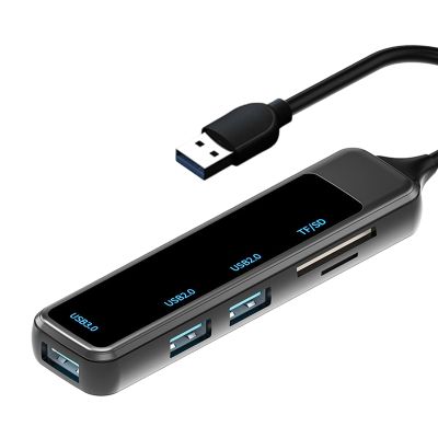 Portable USB Hub Multiport Adapter 5-in-1 High Speed Transmission Docking Station USB Type-C to USB TF/SD Adapter for Phone Laptop USB Charging Black