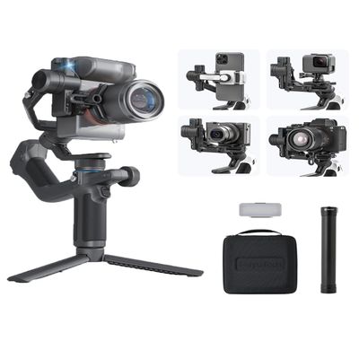 FeiyuTech SCORP Mini-2 Combo:Portable Bag+11''Carbon Fiber Pole+Fill Light,All in One 3-Axis Camera Stabilizer,Built-in AI Tracker Handheld Gimbal for Mirrorless Camera,GoPro,Smartphone (Black)