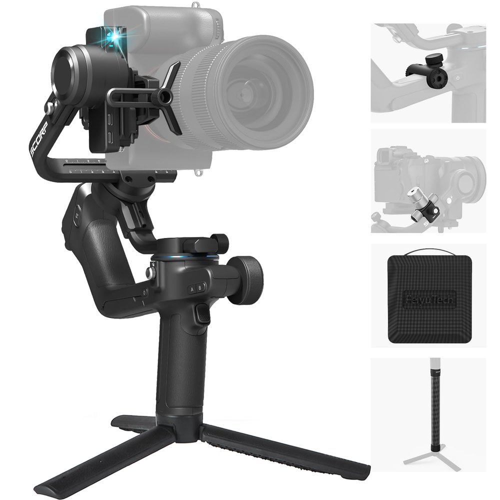 FeiyuTech SCORP 2 [Combo]: Camera Gimbal Stabilizer + Poratble Bag+ARRI Rosettes Gear+Carbon Fiber Bar,Built-in AI Tracker,1.3'' Touch Screen,for Sony/Canon/Nikon/Fujifilm Mirrorless&DSLR Camera