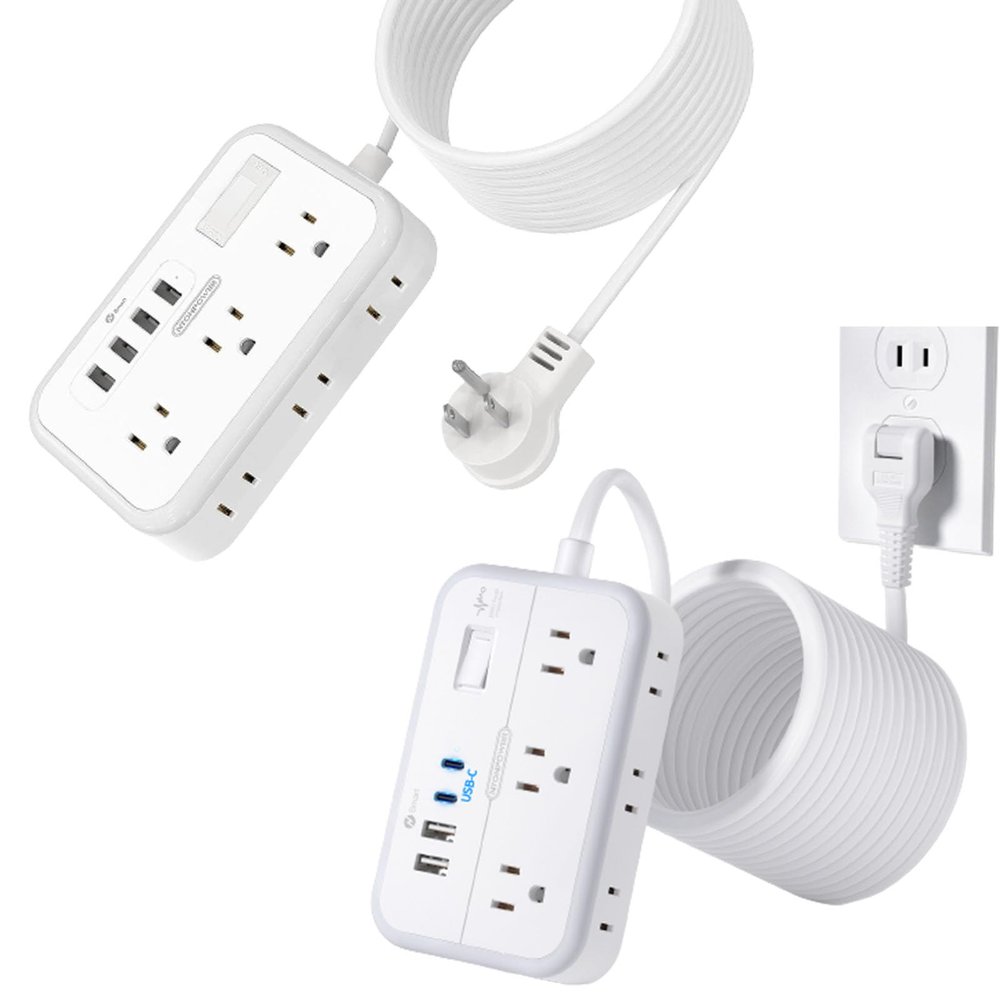 2 Prong Extension Cord 25 FT, 1080 Joules Surge Protector Power Strip with 6 Outlets 4 USB Ports(2 USB C), 1875W Three Prong to Two Prong Adapter, Rotating Flat Plug, Ideal for Old House