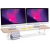 Across-Star Dual-Monitor-Stand-Riser-For-Desk Adjustable Length 32-40 InchLarge Desktop Computer Monitor Riser For 2 ScreensDesk Shelf Organizer Riser Stand For Computer/Laptop/PC/Printer/TV Maple view 1