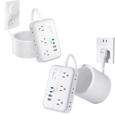 Extension Cord 15 FT, 1875W Two Prong to Three Prong Outlet Adapter, 1080 Joules Surge Protector Power Strip, Rotating Plug 2 Prong Extension Cord with 4 USB Ports(2 USB C), for Old House