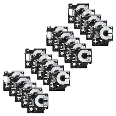 Compatible Label Tapes Replacement for Dymo 18443 Permanent Vinyl 3/8 inch Black on White Tapes Suitable for Dymo Rhino 4200 5200 5000 6000 Label Makers, 3/8" x 18'(9mm x 5.5m),20-Pack