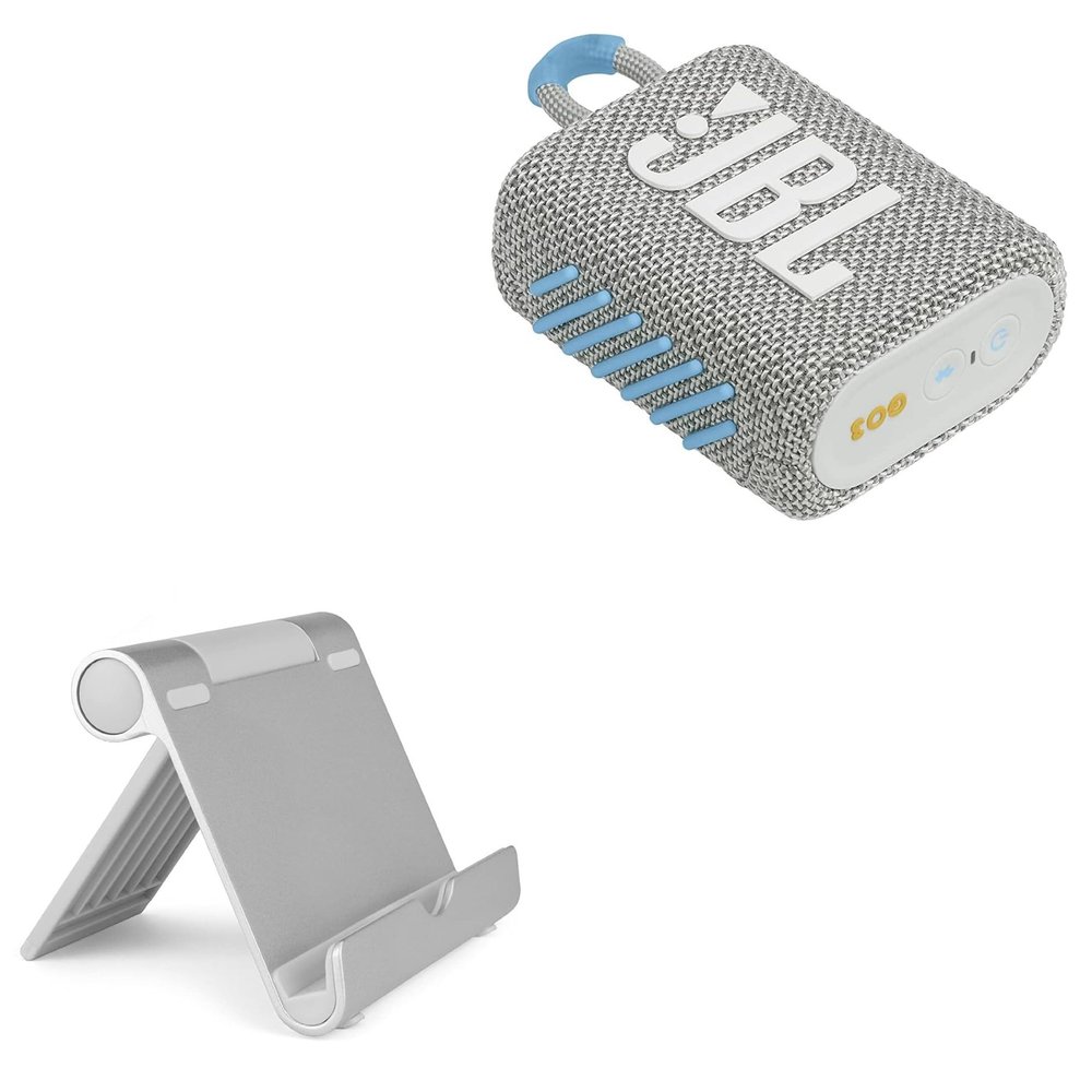 BoxWave Stand and Mount Compatible with JBL Go 3 Eco - VersaView Aluminum Stand, Portable, Multi Angle Viewing Sturdy