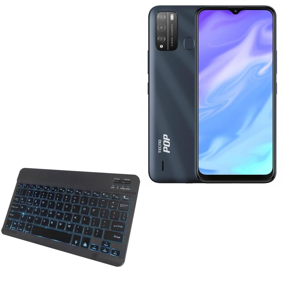 BoxWave Keyboard Compatible with Tecno Pop 5X - SlimKeys Bluetooth Keyboard - with Backlight, Portable Slim LED 7 Colors - Jet Black
