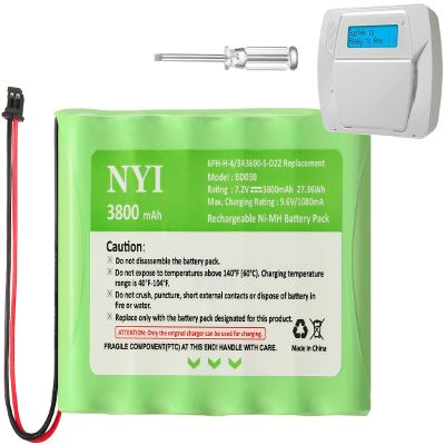 NYI Upgraded 3800mAh Battery Compatible with ADT IMPASSA 9057 SCW9057 SCW9055, 6PH-H-4/3A3600-S-D22 Replacement, 7.2V Rechargeable Ni-MH Battery Pack for DSC Control Panel, 2 Pin Connector