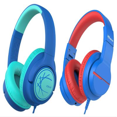 iClever HS26 & HS19 Kids Headphones Wired Bundles-Comfortable Fit, Stereo Sound, Foldable, Adjustable Headband, Childrens Headphones for iPad Tablet Home School Travel