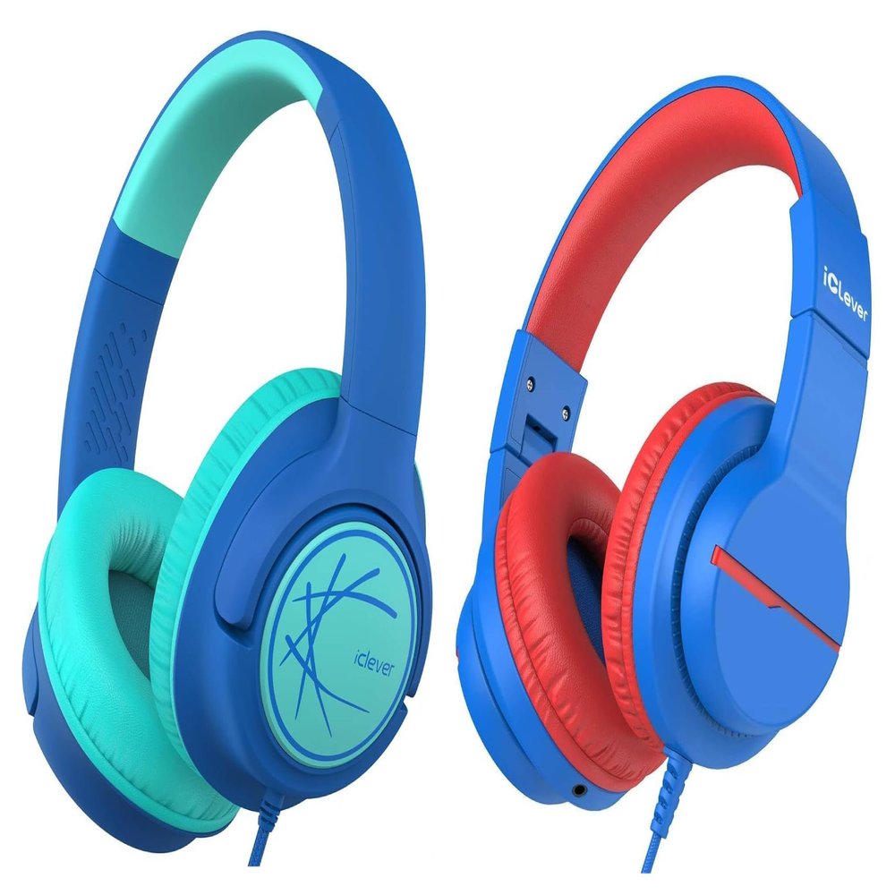 iClever HS26 & HS19 Kids Headphones Wired Bundles-Comfortable Fit, Stereo Sound, Foldable, Adjustable Headband, Childrens Headphones for iPad Tablet Home School Travel