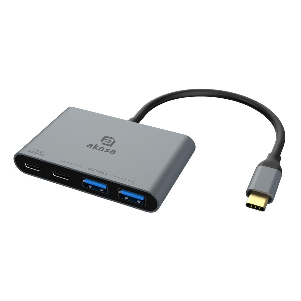 Akasa USB C Hub Typ C, Aluminium 4 in 1 USB C 100 W PD mit 10 Gbps High Speed Transfer, 2 x USB-A Data Ports, 1 x USB 3.0 PD und 1 x USB Ports, untersttzt Macbook, iPad, PC and More, AK-CBCA31-18BK