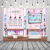 Loccor 9x6ft Fabric Ice Cream Backdrop for Photography Pink Dessert Ice Cream Parlor Interior Counter Table and Chairs Background for Kids Ice Cream Party Cake Table Decor Photoshoot Studio Props view 3