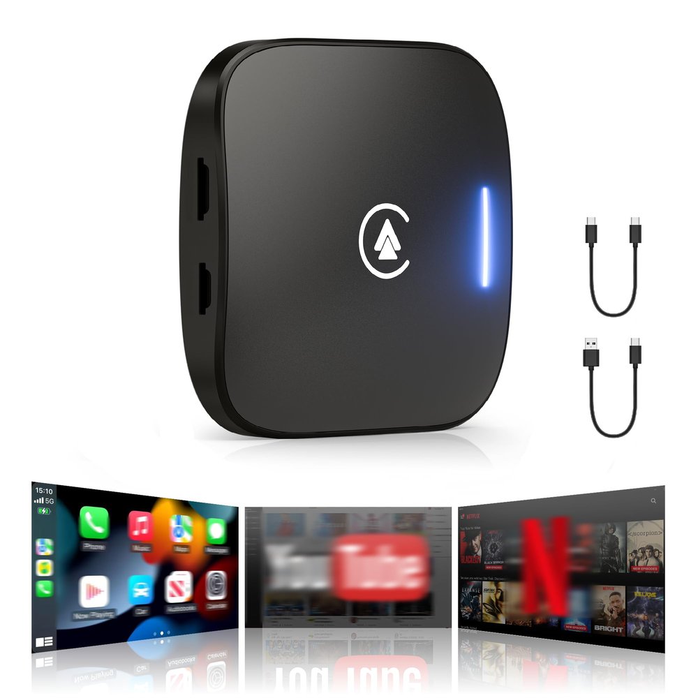 Magic AI Box 3.0 CarPlay 4-in-1 Wireless Carplay Adapter & Android Auto Dual WiFi + 4G SIM Split-Screen & Mirroring Supports TF Card Video Dowanlaod Any App for OEM Wired Car Play