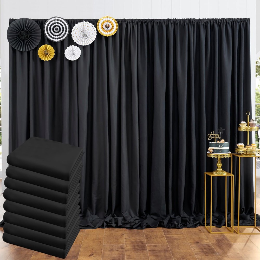 40 ft x 10 ft Thick Black Backdrop Curtain for Parties, 8 Panels Black Polyester Wedding Backdrop Drapes for Birthday Photography Background Party Backdrop Home Decorations